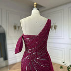 Vestido de noche largo, elegante, de sirena, rosa árabe, con un solo hombro y cuentas, ideal para ocasiones formales (LA72662A) 