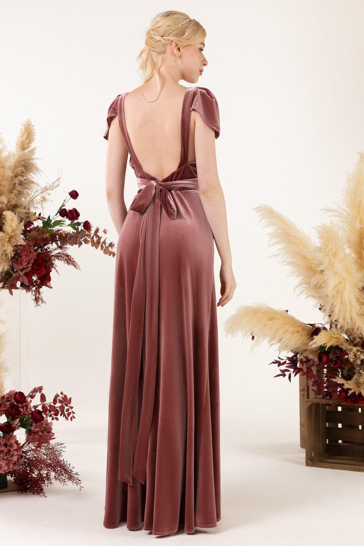 Vestido de dama de honor de terciopelo hasta el suelo VMB8