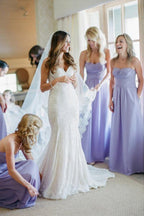 Baoleely Sheath Lavender Chiffon Bridesmaid Dresses Sweetheart Backless With Ruched