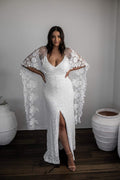 Sheath Scoop Backless Lace Wedding Dress with Split Wraps WD247