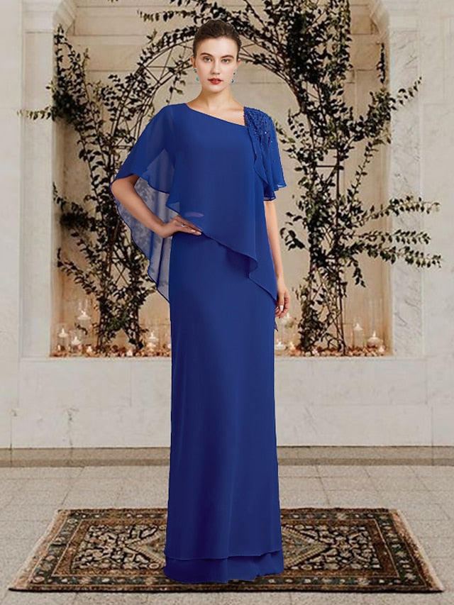 Vestidos de corte recto/columna con escote barco y largo hasta el suelo para la madre de la novia 