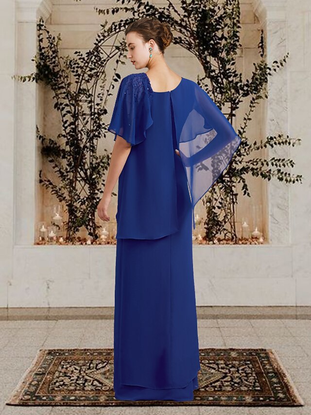 Vestidos de corte recto/columna con escote barco y largo hasta el suelo para la madre de la novia 