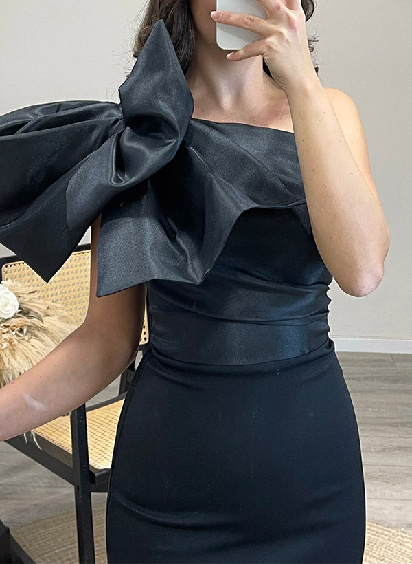 Vestidos de satén corte recto/columna de un solo hombro para la madre de la novia con lazo de nudo 