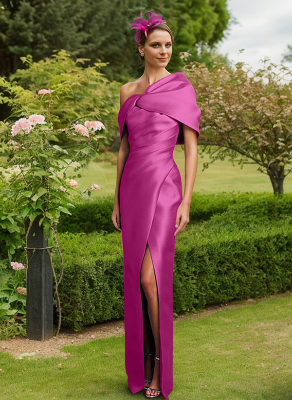 Vestidos de corte recto/columna con un solo hombro y largo hasta el suelo para la madre de la novia 