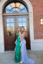 Vestidos de fiesta de sirena con lentejuelas, escote en V y abertura, estilo sirena, vestidos de noche
