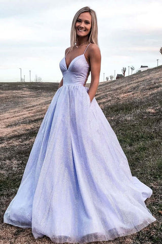 Robes de bal dos nu en tulle violet brillant, coupe trapèze, avec poche, robes de soirée
