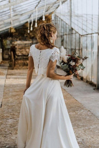 Vestidos de novia de dos piezas con mangas cortas y encaje WD601