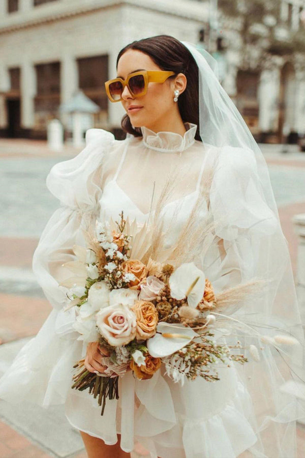 Robe de mariée courte à manches longues, style vintage WD751