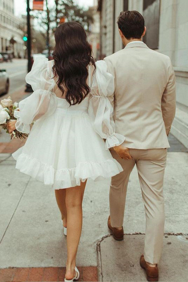 Robe de mariée courte à manches longues, style vintage WD751