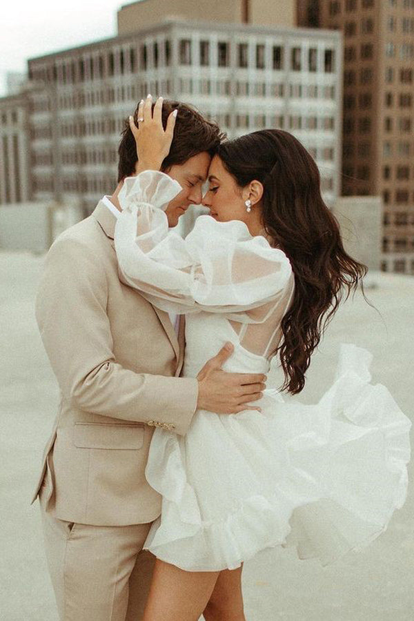 Robe de mariée courte à manches longues, style vintage WD751