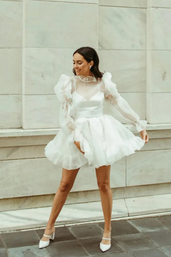 Robe de mariée courte à manches longues, style vintage WD751