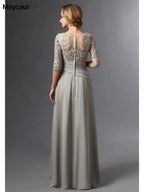 Vestidos plateados para la madre de la novia 2023, corte A, mangas 3/4, gasa y encaje, tallas grandes, largos y elegantes. Vestidos de novia para la madre del novio. 