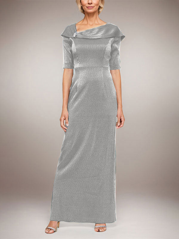 Robe longue fourreau scintillante avec revers à poignets et manches coudes 