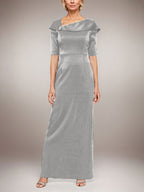 Robe longue fourreau scintillante avec revers à poignets et manches coudes 