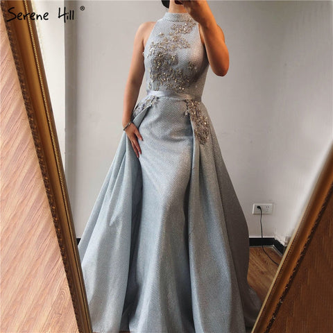 Sale Silver Dubai Sleeveless Sexy Evening Dresses 2025 Beading Sequined Mermaid Evening Gowns Design Real Photo LA70215