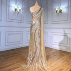 Silver Nude Mermaid Luxury Evening Dresses Gowns 2025 Elegant One Shoulder Beaded For Women Party Night LA71413