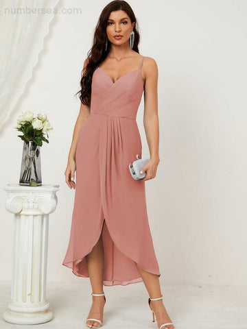 Vestido de dama de honor de gasa con escote en V y abertura media, vestido formal de fiesta, vestido de bienvenida 2803 