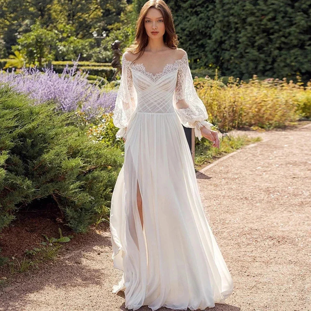 Vestidos de novia sencillos, elegantes y sexys, con hombros descubiertos, escote corazón, escote en V alto y corte en A para mujer. Bata nupcial sencilla 2023.
