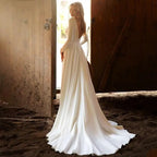 Vestidos de novia sencillos de manga larga 2024, vestido de novia sexy con escote en V profundo, espalda descubierta y cola de barrido, vestido de novia civil, boda campestre 