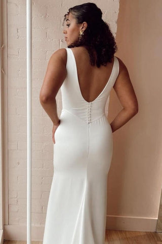 Vestidos de novia sencillos, largos, blancos, de satén, estilo sirena, sin mangas, con abertura