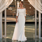 Vestido de novia elegante, recién llegado, escote barco, mangas 3/4, apliques de cuentas, corte A, jersey, vestido de novia 