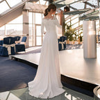 Vestido de novia elegante, recién llegado, escote barco, mangas 3/4, apliques de cuentas, corte A, jersey, vestido de novia 
