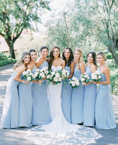 Baoleely Simple Chiffon Halter Dusty Blue Bridesmaid Dresses under 100