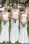 Vestido de dama de honor blanco de corte sirena y espalda descubierta VMB63