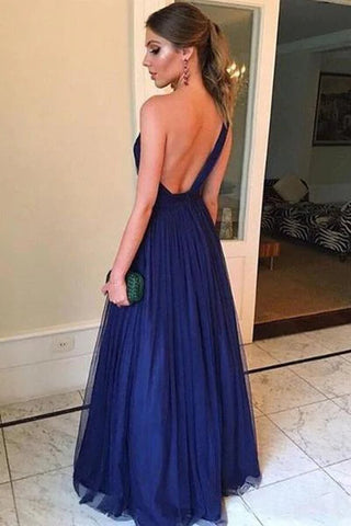 Tulle A-line One Shoulder Long Prom Dresses, Evening Gown