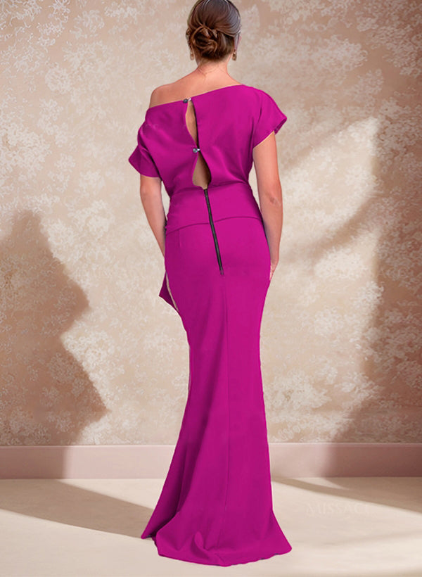 Robe trompette/sirène asymétrique à une épaule pour la mère de la mariée, avec fente latérale 