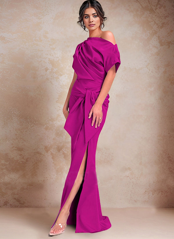 Robe trompette/sirène asymétrique à une épaule pour la mère de la mariée, avec fente latérale 