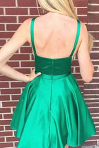 Vestidos sencillos verdes de corte A, económicos, para baile de bienvenida, vestidos para baile de bienvenida juveniles