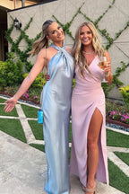 Vestidos sencillos de dama de honor largos hasta el suelo con escote halter, vestidos para fiestas de boda 