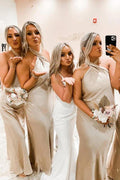 Vestidos sencillos de dama de honor largos hasta el suelo con escote halter, vestidos para fiestas de boda 