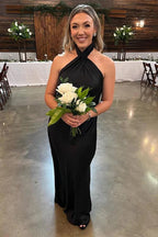 Vestidos sencillos de dama de honor largos hasta el suelo con escote halter, vestidos para fiestas de boda 