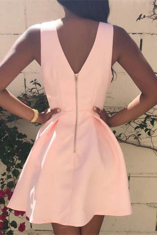 Simple Light Purple A-line V-neck Satin Homecoming Dresses for Girls