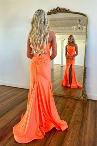 Robe de bal sirène orange simple à une épaule avec fente, robe de soirée