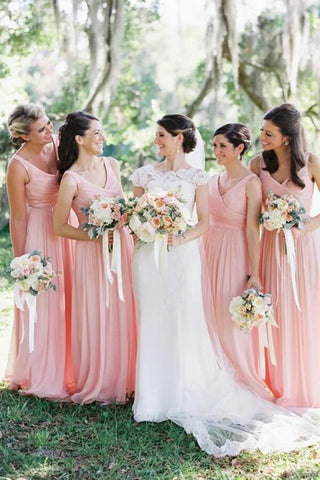 Chiffon A-line V-neck Floor Length Cheap Bridesmaid Dresses