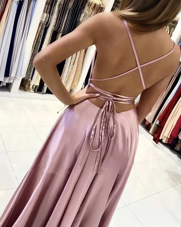 Vestidos de fiesta largos de satén sencillos, corte en A, con abertura lateral, vestidos de noche