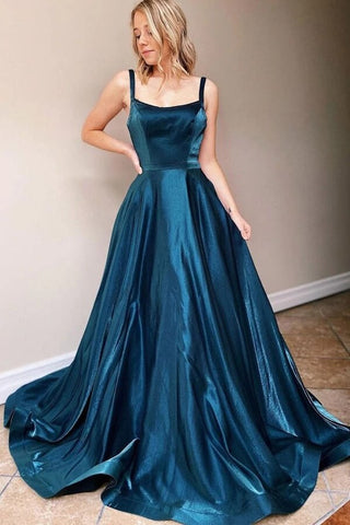 Robe de bal simple en satin, coupe trapèze, col carré, dos nu, robe de soirée
