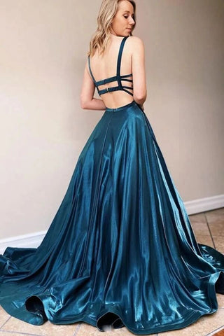 Robe de bal simple en satin, coupe trapèze, col carré, dos nu, robe de soirée