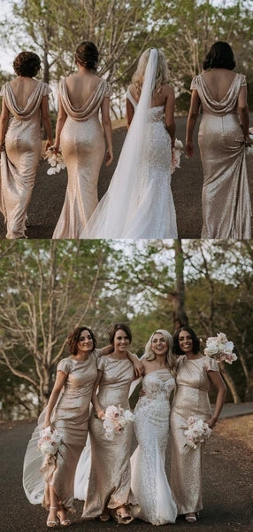 Vestidos de dama de honor con lentejuelas y cuello redondo, sencillos y sexys, para fiesta.