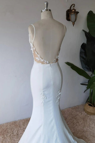 Vestido de novia sencillo de satén corte sirena con tirantes finos WD672