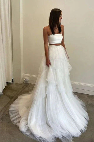 Vestido de novia sencillo de dos piezas, vestido de novia campestre con capas WD715