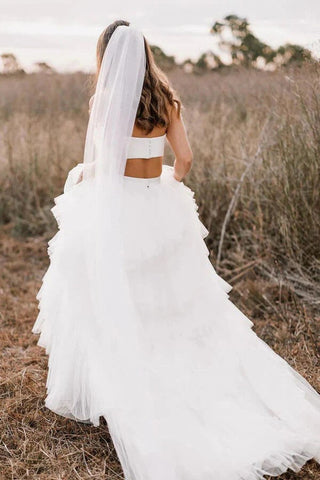 Vestido de novia sencillo de dos piezas, vestido de novia campestre con capas WD715