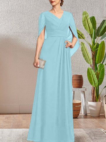 Vestido largo azul marino oscuro de corte A con escote en V para la madre de la novia