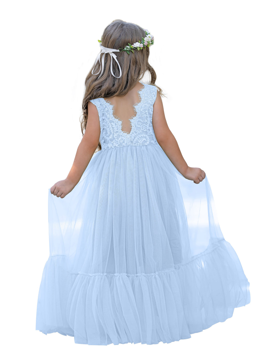 Vestido largo de tul y encaje estilo boho para niña de las flores 