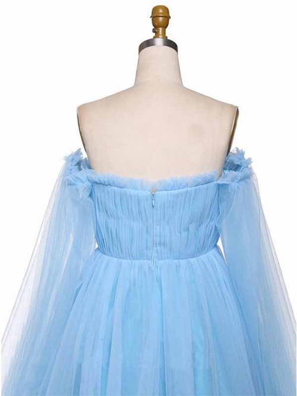 Vestidos de graduación de tul corte A con hombros descubiertos, vestido largo formal