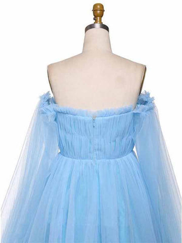 Robe de bal longue en tulle à épaules dénudées et coupe trapèze, robe de soirée