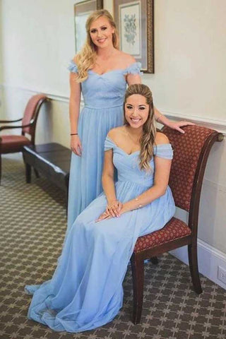 Chiffon Off-the-Shoulder Sweetheart Long Bridesmaid Dresses